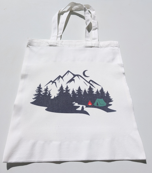 Camping with a Wolf tote